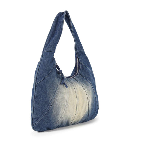 Distressed Denim Hobo Handbag