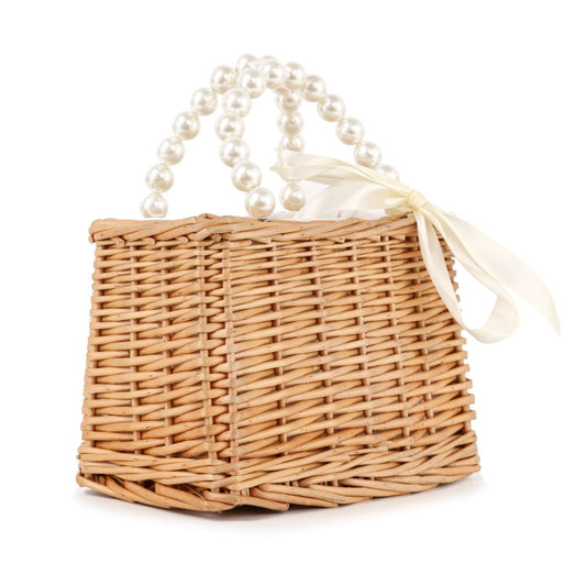 Bow And Pearl Accented Straw Tote