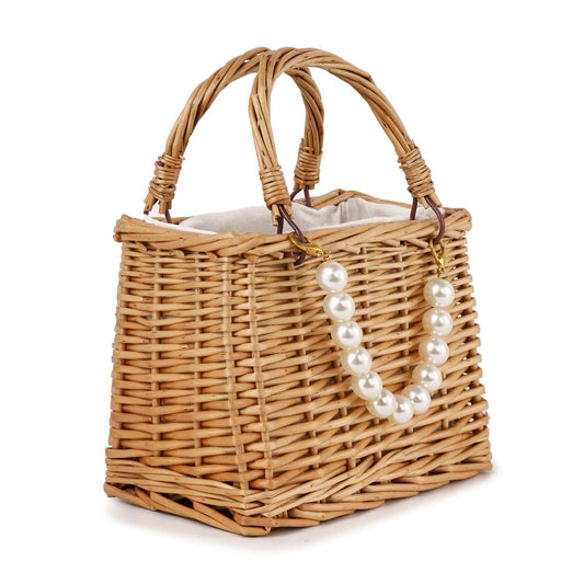 Pearl Accented Straw Tote