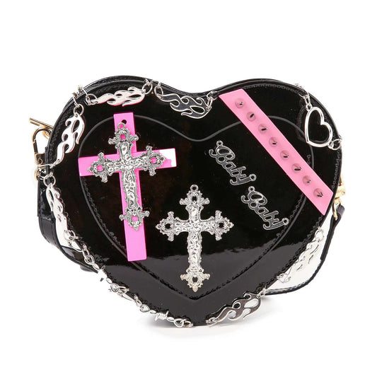 Cross Accented Heart Design Shoulder Bag