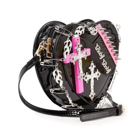 Cross Accented Heart Design Shoulder Bag