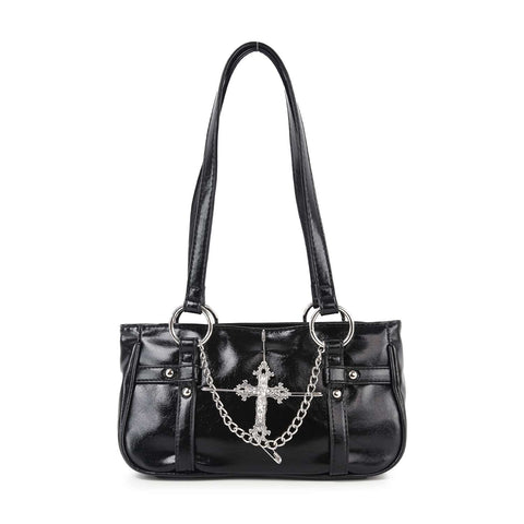 Chain And Cross Accented Shoulder Bag