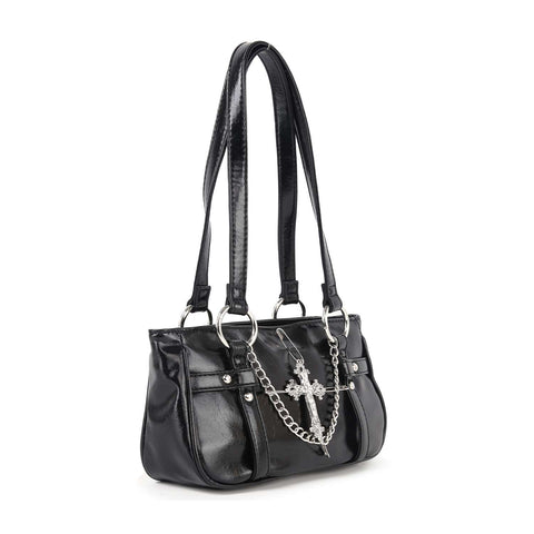 Chain And Cross Accented Shoulder Bag