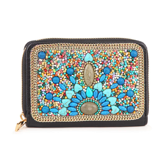 Bead And Stone Design Petite Zip Around Wallet