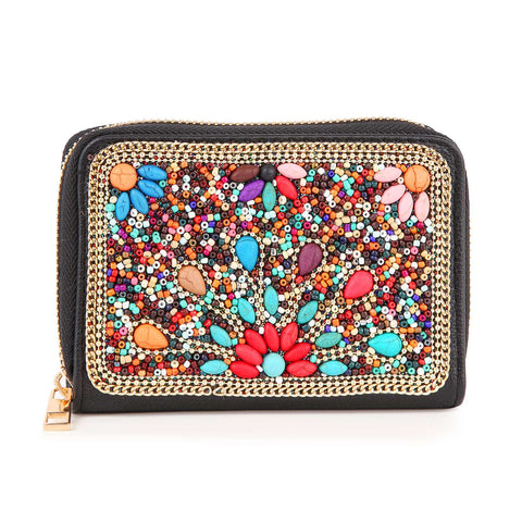 Bead And Stone Design Petite Zip Around Wallet