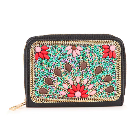 Bead And Stone Design Petite Zip Around Wallet