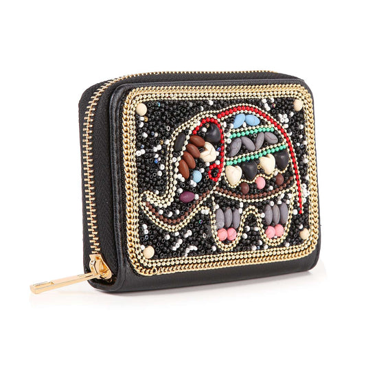 Bead And Stone Design Petite Zip Around Wallet