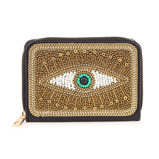 Sequin And Stone Small Zip Around Wallet