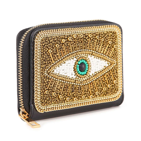 Sequin And Stone Small Zip Around Wallet