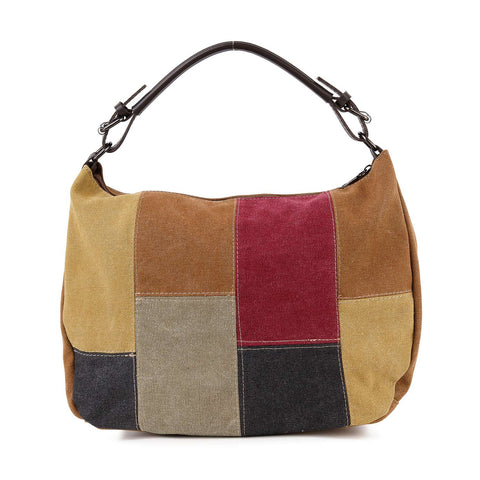 Canvas Patchwork Hobo Handbag