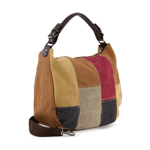 Canvas Patchwork Hobo Handbag