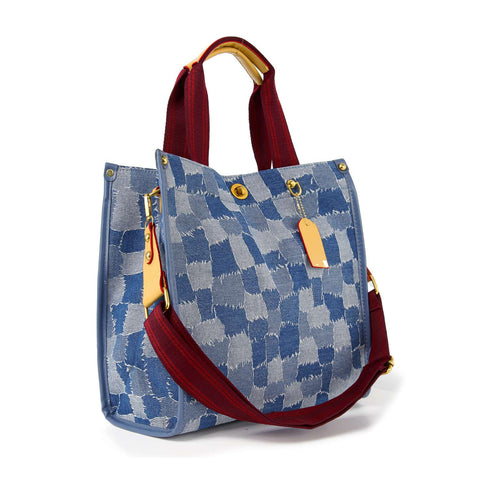 Denim Print Contrast Tote Handbag