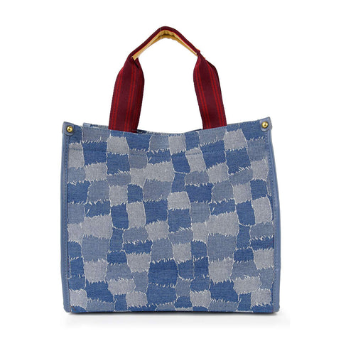 Denim Print Contrast Tote Handbag