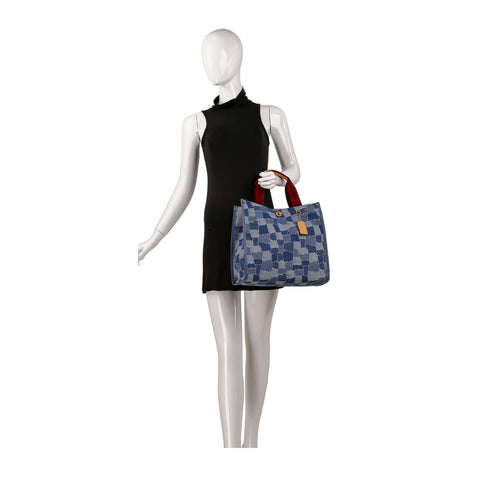 Denim Print Contrast Tote Handbag