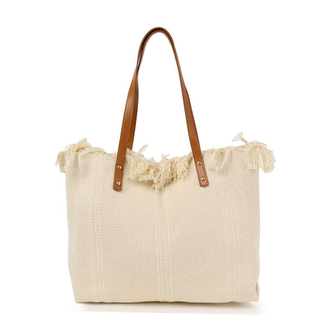 Canvas Frayed Tote Handbag