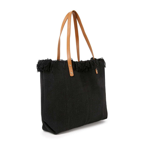 Canvas Frayed Tote Handbag