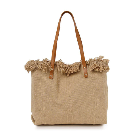 Canvas Frayed Tote Handbag