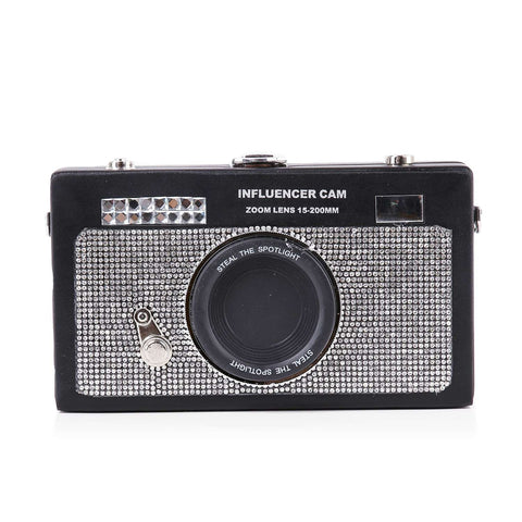 Rhinestone Accented Vintage Camera  Shoulder Bag