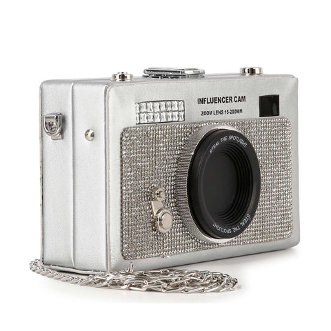 Rhinestone Accented Vintage Camera  Shoulder Bag