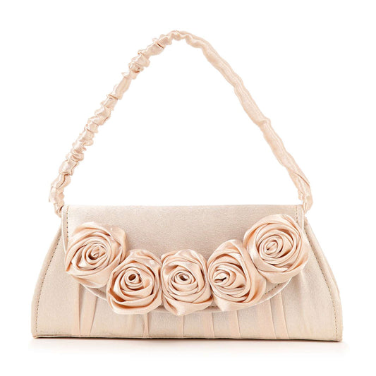 Raised Flower Accented Petite Satin Evening Bag