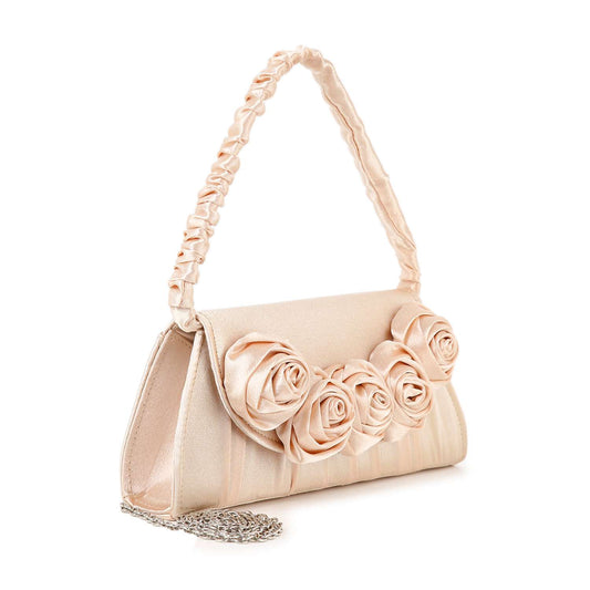 Raised Flower Accented Petite Satin Evening Bag