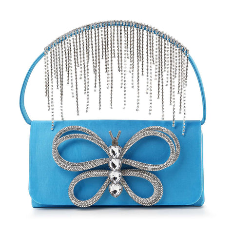 Fringe Accented Rhinestone Butterfly Evening Tote