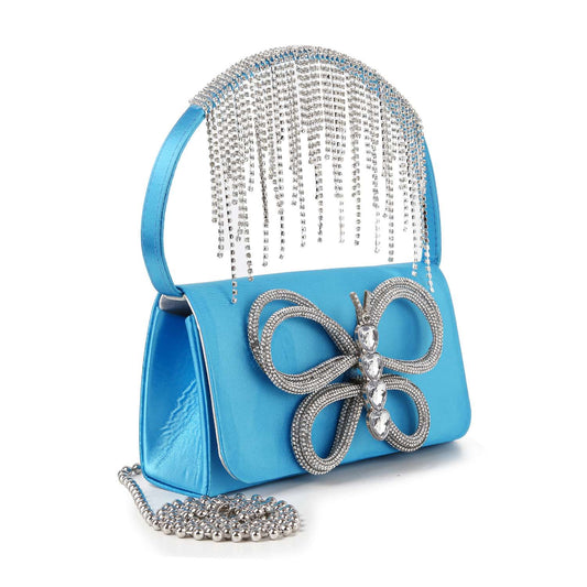 Fringe Accented Rhinestone Butterfly Evening Tote