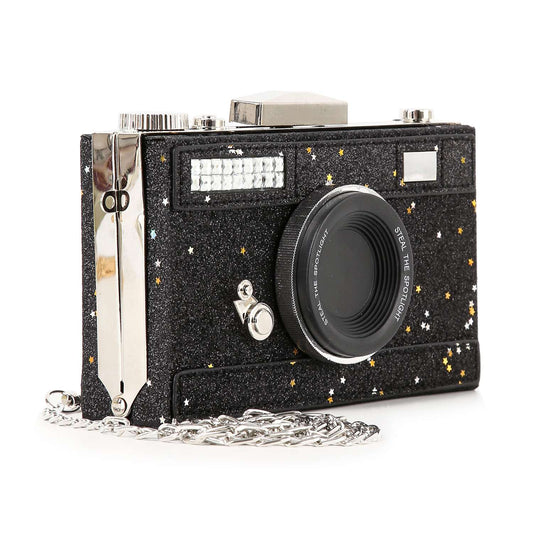 Glittery Camera Metal Frame Evening Bag