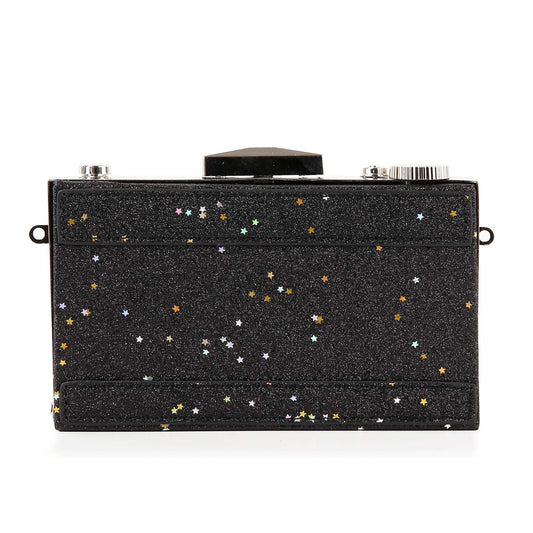 Glittery Camera Metal Frame Evening Bag
