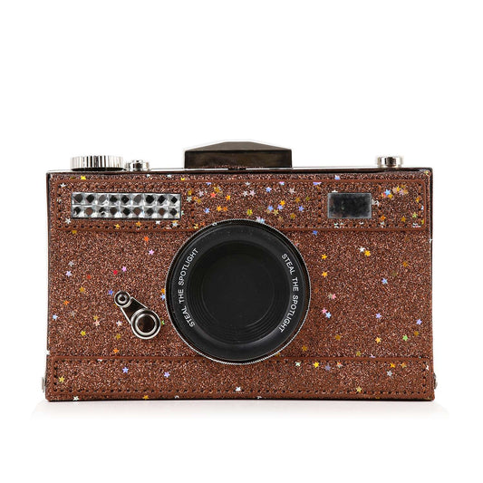 Glittery Camera Metal Frame Evening Bag