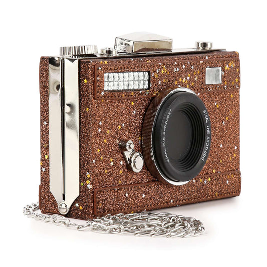 Glittery Camera Metal Frame Evening Bag