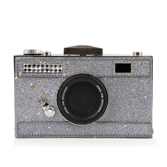 Glittery Camera Metal Frame Evening Bag