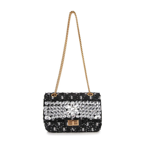 Bold Rhinestone Canvas Denim Evening Bag