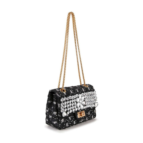 Bold Rhinestone Canvas Denim Evening Bag