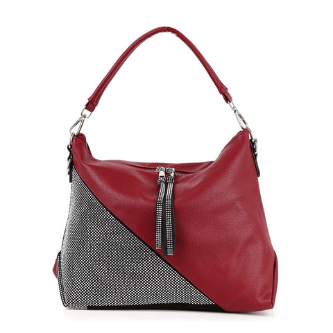 Rhinestone Accented Hobo Handbag