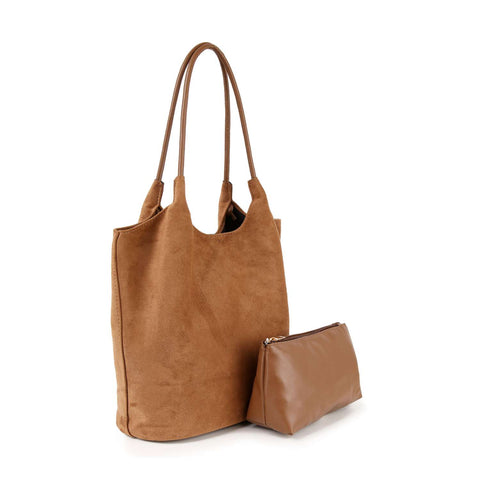 Sueded Tall Tote Two Piece Set