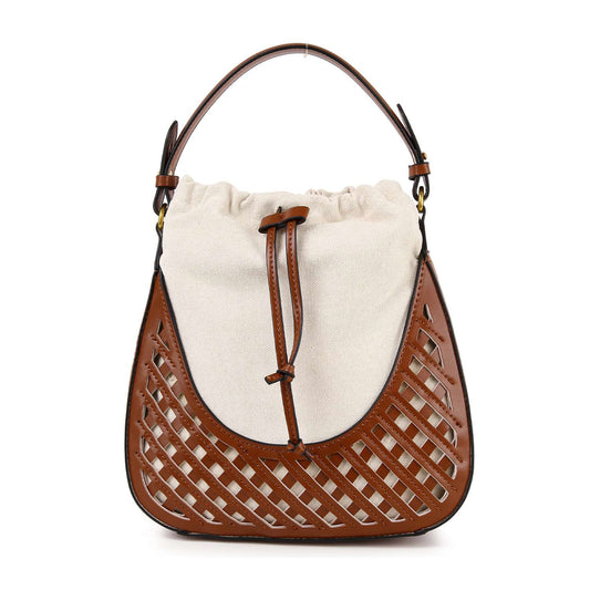 Drawstring Accented Woven Design Hobo