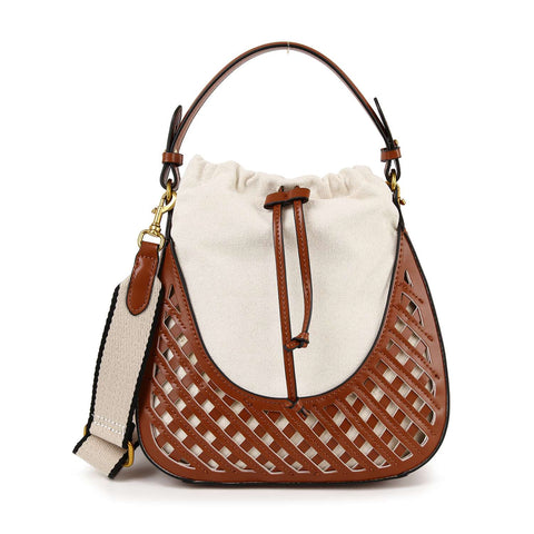 Drawstring Accented Woven Design Hobo