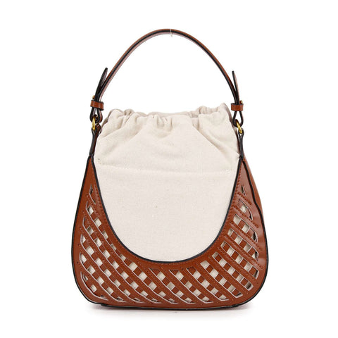 Drawstring Accented Woven Design Hobo