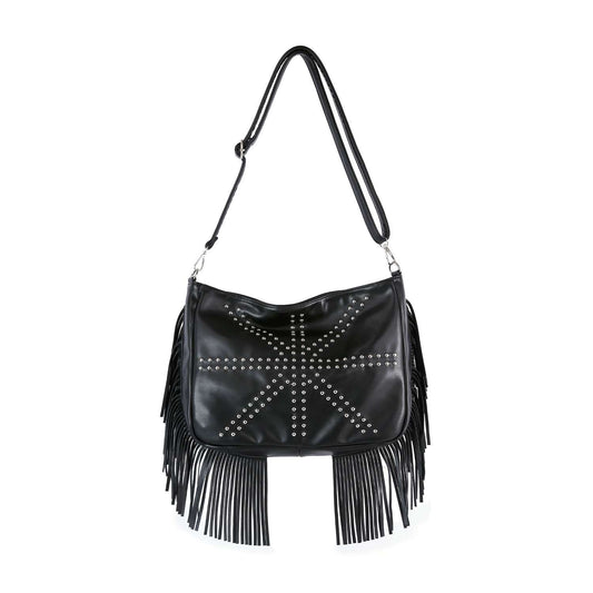 Modern Union Jack Studded Design Fringe Shoulder Bag