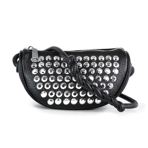 Braided Handle Studded Rhinestone Crossbody Bag