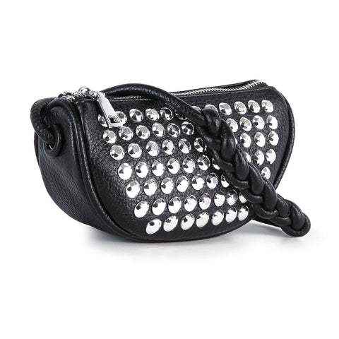 Braided Handle Studded Rhinestone Crossbody Bag