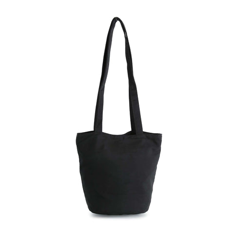 The Rhinestone Bow Design Tote Handbag, in classic black with two long shoulder straps and a sturdy build, is displayed upright against a plain white background.