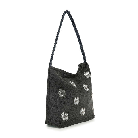 Sequin Floral Design Hobo Handbag