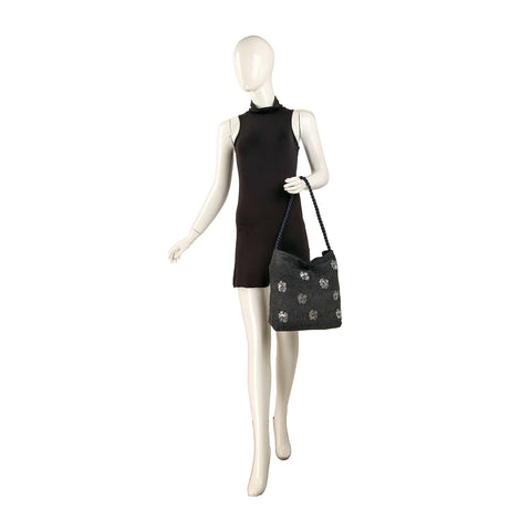 Sequin Floral Design Hobo Handbag
