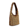 The Leopard Print Super Studded Hobo Handbag features a brown faux leather body with a wide shoulder strap and bold gold studs set in a grid pattern over the entire leopard-print surface.