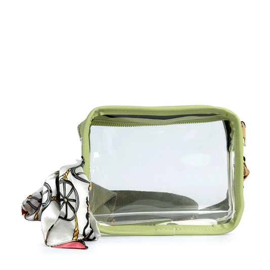 Scarf Accented Clear Crossbody Bag
