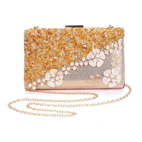 Decorative Stone and Pearl Evening Bag