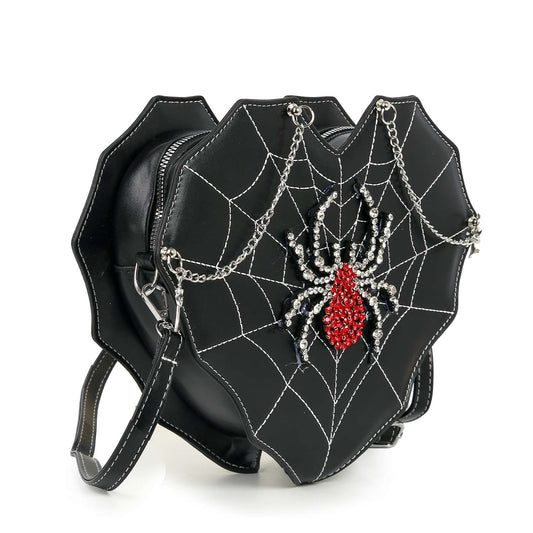 Rhinestone Spider Web Design Shoulder Bag