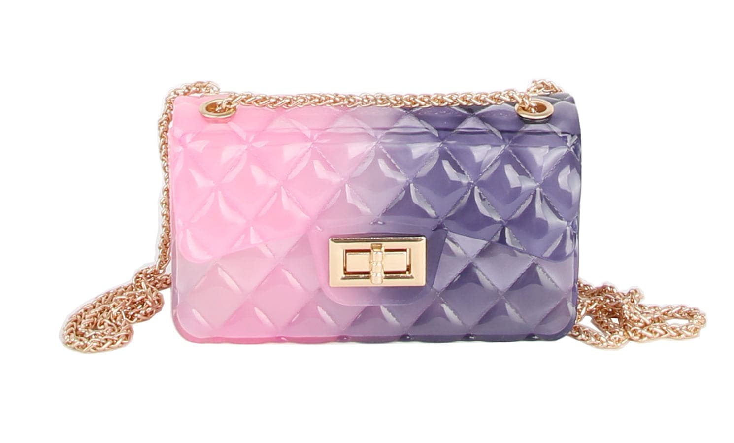 Purple Quilted Jelly Bag Top Handle Transparent Tote Shopper Bag